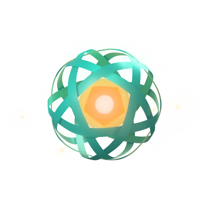 The Kidova nest in the Protected state: woven teal ribbons around a warm, glowing core.